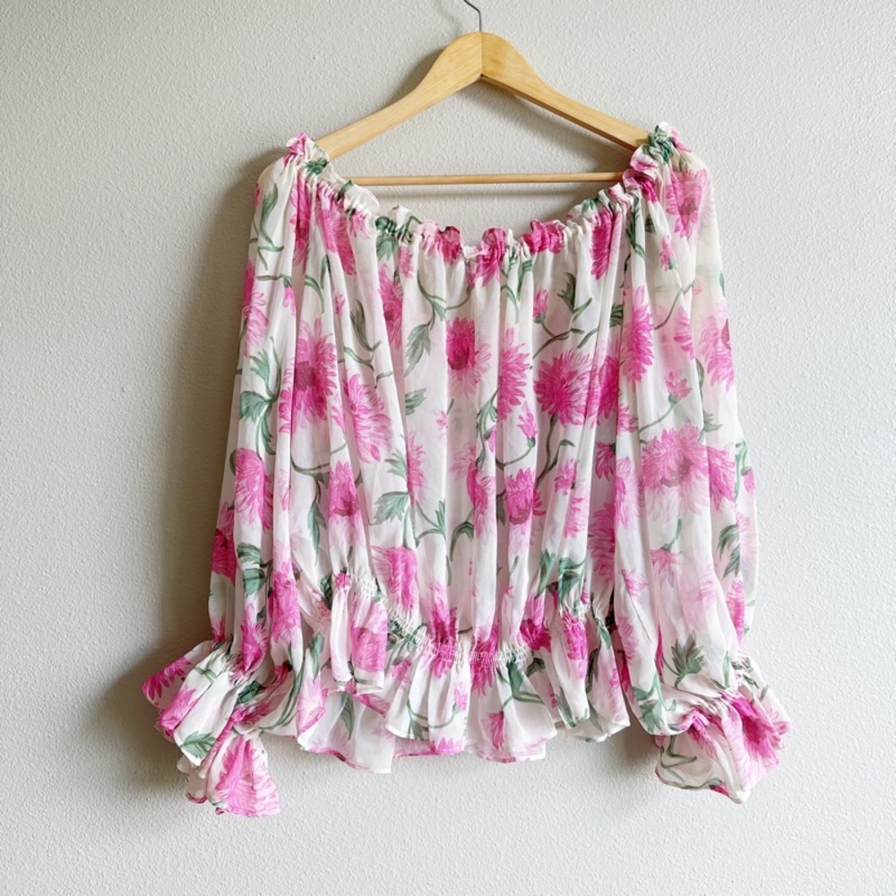 TopShop Off The Shoulder Smock Blouse In Floral Print Size 14 - Picture 6 of 9